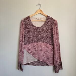 J Jill Small Blouse Purple Floral Prairie Whimsical Fairy Cottagecore Patchwork